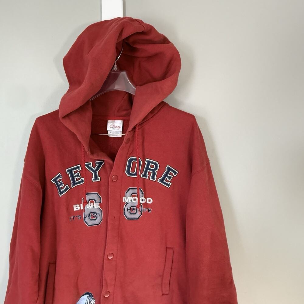 Vintage Disney Eeyore Jacket Size Medium Hooded Red Embroidered READD - Picture 2 of 6